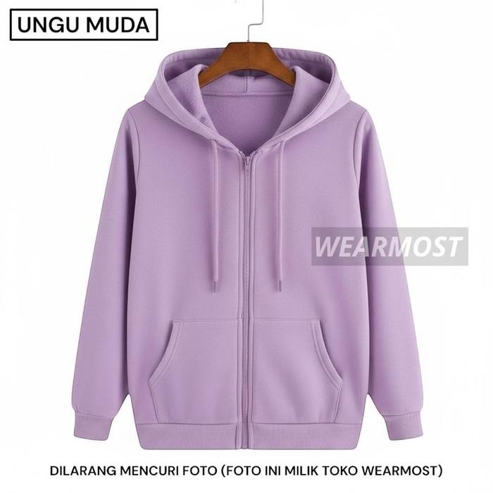 Jaket Zipper Hoodie Polos Resleting Ukuran M L XL XXL Bisa Untuk Pria Dan Wanita Unisex Warna Ungu m