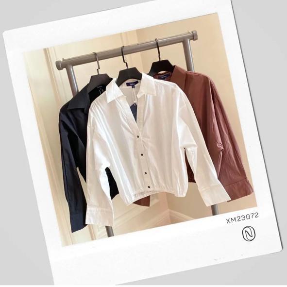 Top Women Blouse Nikkou Polos Tangan Panjang Kancing Klik Bawah Karet // code XM23072