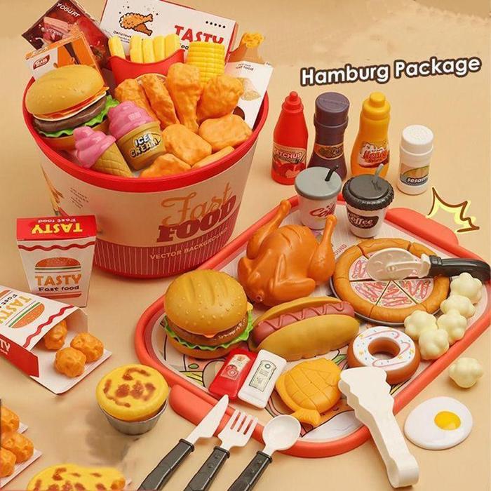Mainan Masak-masakan Dapur DIY Set Fast Food Makanan Cepat Saji Burger Kentang Goreng Mainan Anak-an