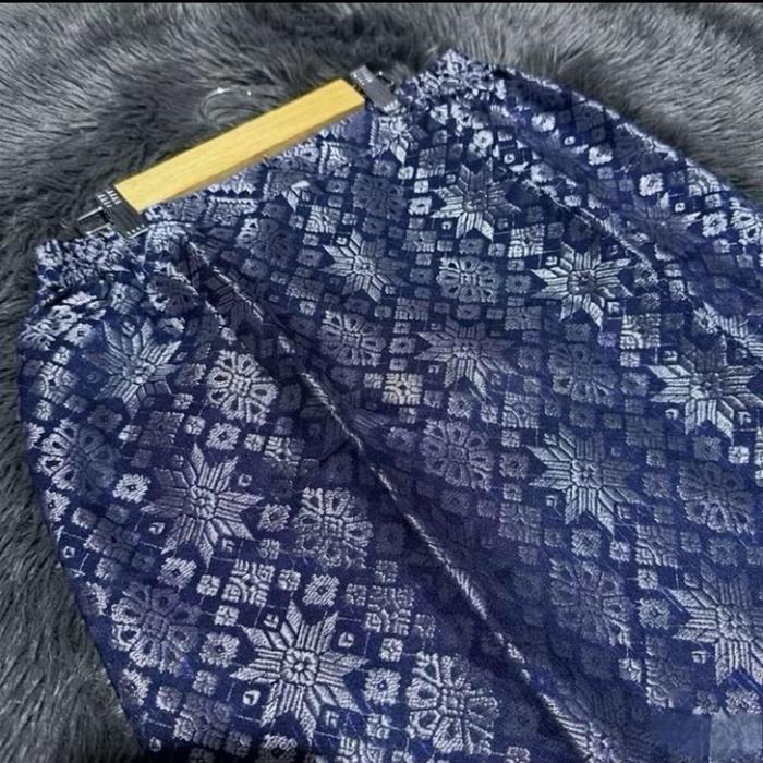 Rok Span Songket Melayu Bawahan Wanita Motif Bunga Berantai Karet Kiri dan Kanan Size S hingga XXL P