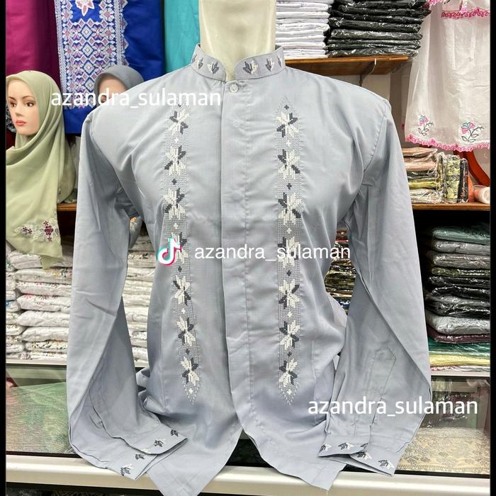 baju koko katun toyobo lengan manset bordir trawang bukittinggi padang
