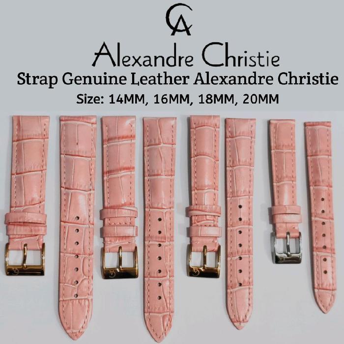 Alexandre Christie Strap Kulit Asli Warna Pink Motif Corak Ukuran 14mm 16mm 18mm 20mm Lembut Kuat Ta