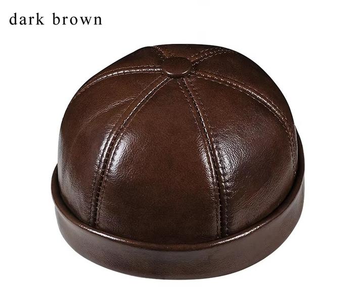Beani Hat Simple Pria Kulit Asli - Topi Peci Sederhana Kulit Domba Asli