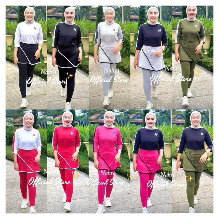 Atasan Nahra N Petir & Legging Rok Crofle Model Terbaru Bahan Spandek Polyester Untuk Sport Senam Ou