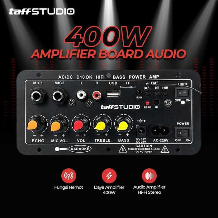 TaffSTUDIO Amplifier Bluetooth 400W Ampli Board Audio Rakitan Papan Subwoofer Mic Micro SD Karaoke U