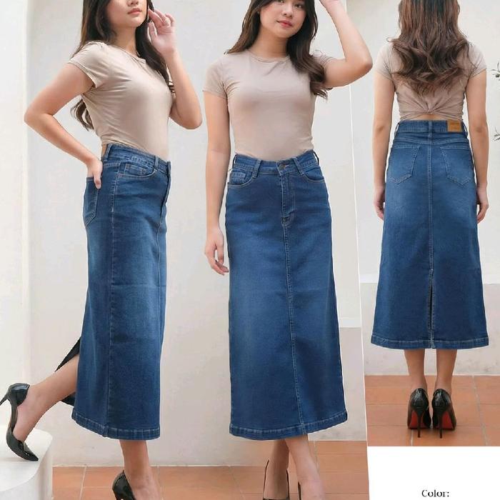 Rok Jeans Span 7/9 Stretch Medium Grey Belah Belakang M2000