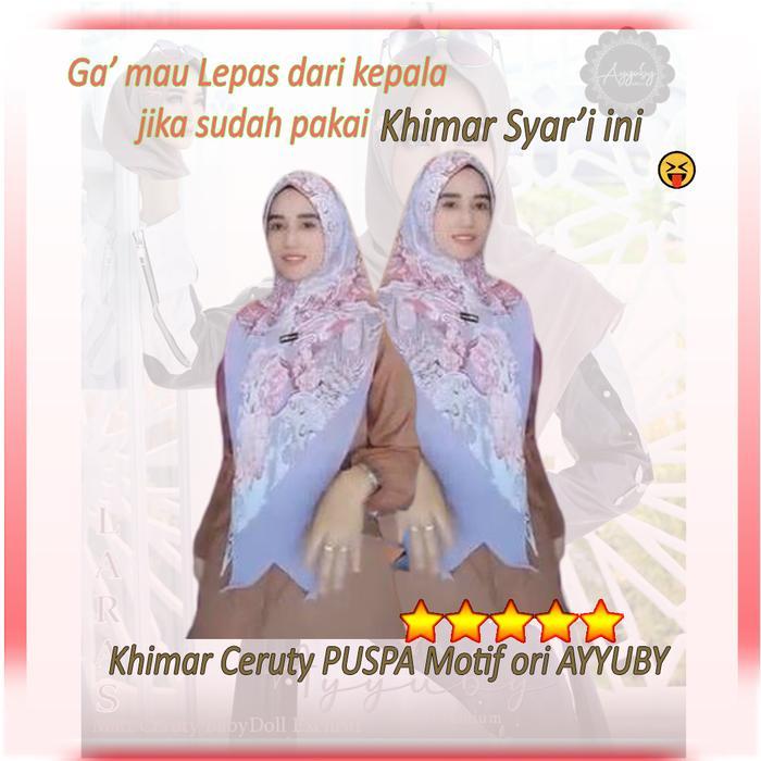 Khimar Premium Ceruty Puspa Motif ORI ayyuby Jilbab Syari