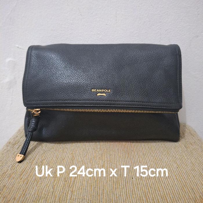 Tas sling pesta rantai kulit asli Beanpole Black