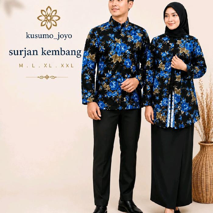 Surjan Kembang Pria Wanita Atasan Dewasa Motif Merah Bunga Hitam Elegan