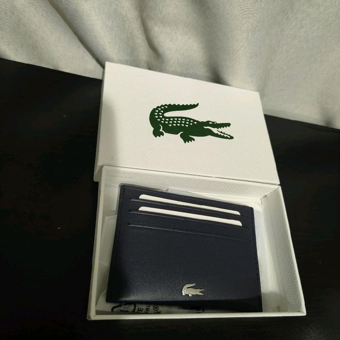 Lcoste Fitzgerald Leather Card Holder Blue / Dompet Kartu 100% Original