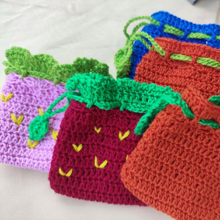 crochet fruity pouch dompet rajut buah-buahan lucu imut handmade anak-anak cewe dan wanita menyimpan