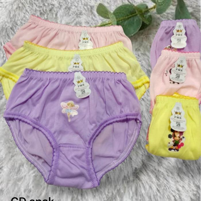 ( 6 pcs ) PMR celana dalam anak Cewek balita sampai tanggung motif polos karakter // CD anak perempu