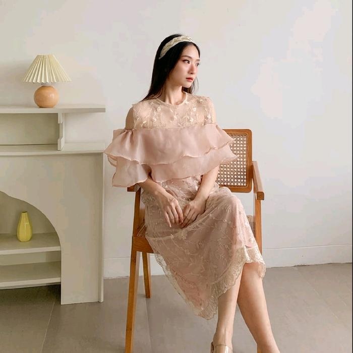 DB88 Dres Cantik Bella 88a8 Dres wanita tile mutiara lapis Velvet manis dan mewah  cocok untuk konda