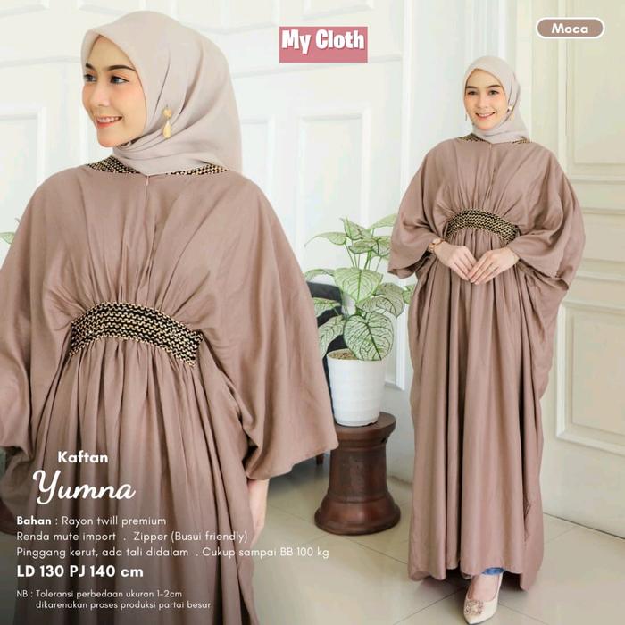 Kaftan Yumna by MY CLOTH (maxi gamis dress abaya, bahan katun rayon premium, renda mute import)  Pol
