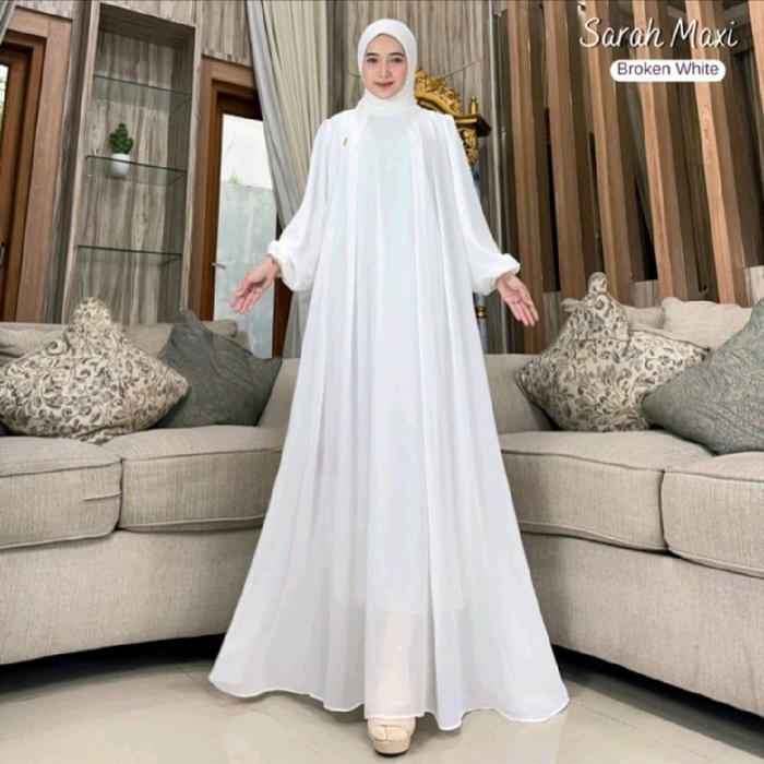 New Sarah Maxy putih Muslim gamis kondangan jumbo bahan ceruty babydoll  Dress Mewah Maxi  Motif Sya