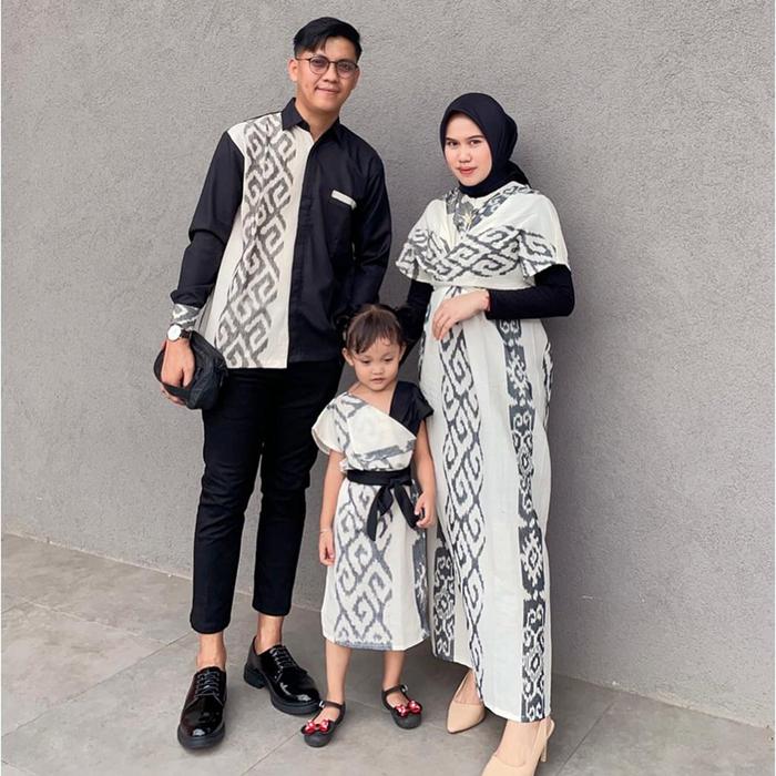 ADUHIQI - CLARA WHITE Set Couple Keluarga Sarimbit Lebaran 2026 Dress Panjang Setelan Sarimbit Pasan