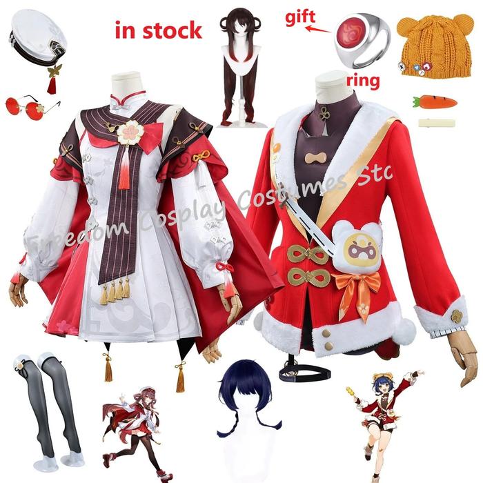Game Genshin Impact Lantern Rite Xiangling Cosplay Costume Wig Hu Tao Cherries Snow Laden Outfit Hai