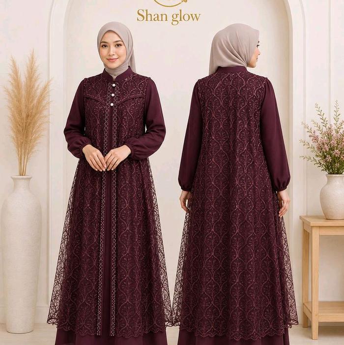 Shan Glow Gamis Barukat Wanita Kekinian Two in One Bisa Dilepas Pasang Bahan Sabrina Elegan dan Nyam