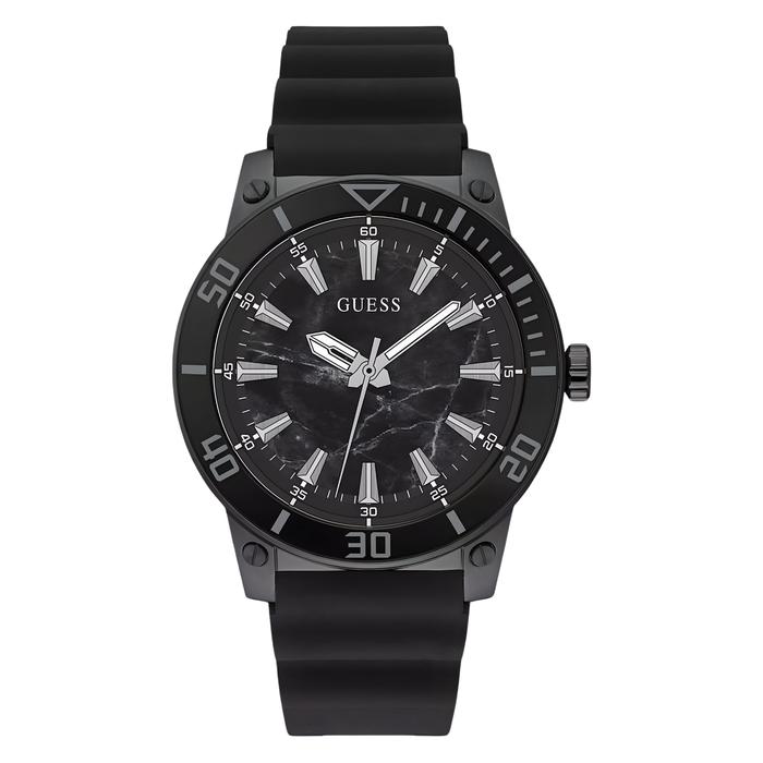 GUESS GW0420G3 Pria – Black Dial Black Silicone Strap 45mm Sporty