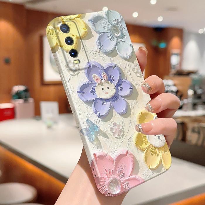 For Vivo Y12A Y20SG Y20i Y20S Y12S Y20 2021 Untuk Phone Hard Case Kartun Spring Oil Painting Rabbit 