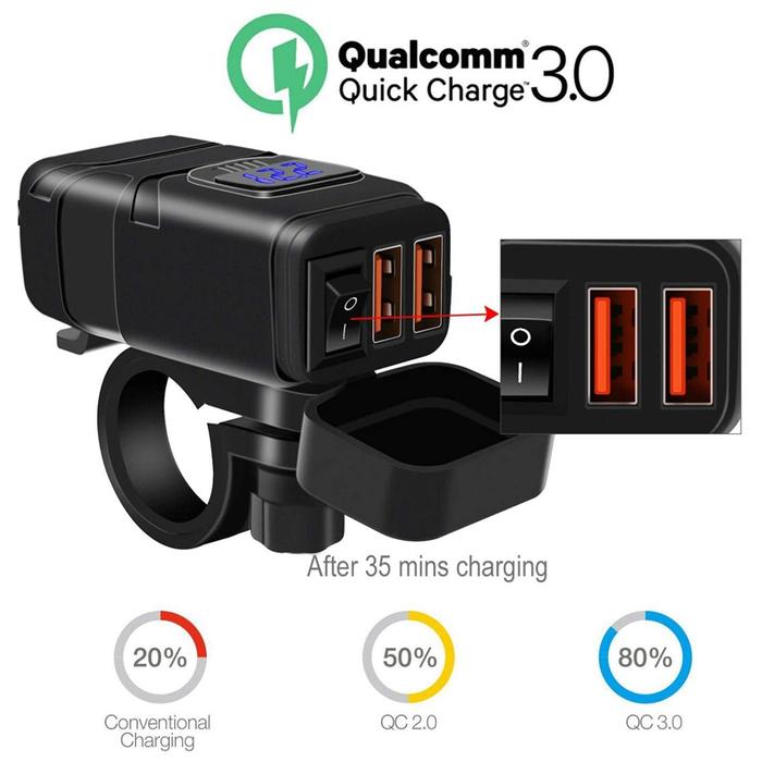 Waterproof Motorcycle Dual USB Fast Charger Port Power Adapter