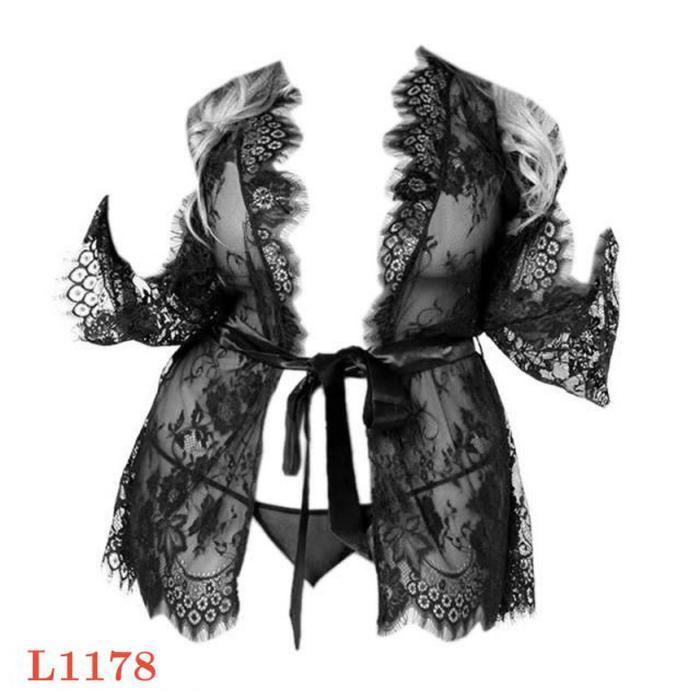 Terlaris L1177 Lingerie Jumbo Kimono Sexy Baju Tidur Dinas Malam Wanita Seksi Lengan Panjang L Motif