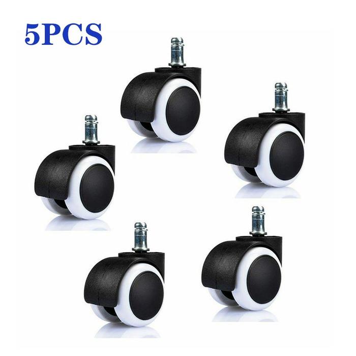 5Pcs/Set Roda Kursi Kantor Tancap Karet dengan List Putih - Castor / Roda Tancap Kursi Kantor LAPIS