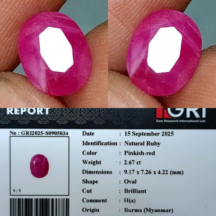 NATURAL RUBY CORUNDUM BURMA H(a) MEMO GRI LAB