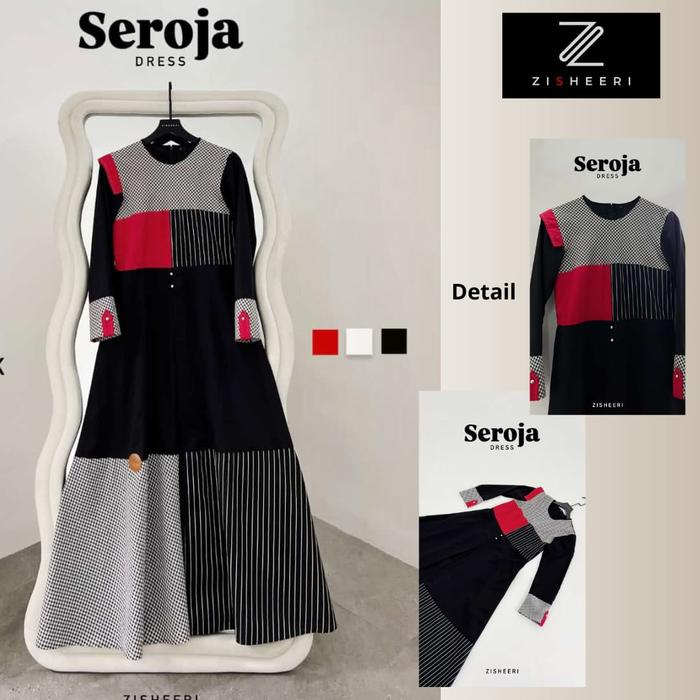 ZISHEERI SEROJA DRESS GAMIS KATUN ANGGUN ELEGAN DAN KEKINIAN Syari Muslim Wanita
