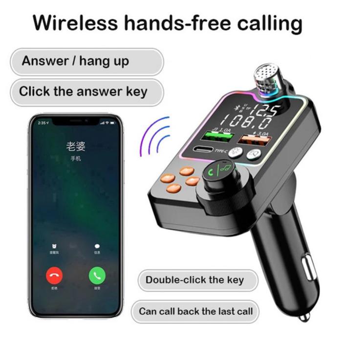 Pemancar Bluetooth 5.0 FM Handsfree, pemutar MP3 Modulator Radio