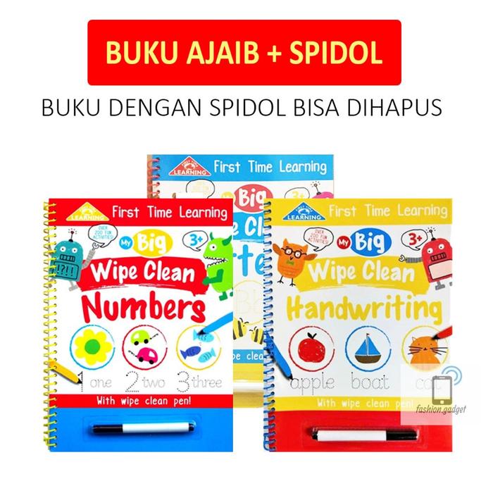 Buku Tulis Ajaib + Spidol Bisa Dihapus Buku Anak TK Bergambar First Time Learning My Big Wipe Clean 
