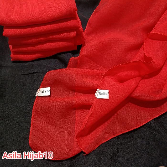 Promo Jilbab Segi Empat Bella Square Merah Cabe COD