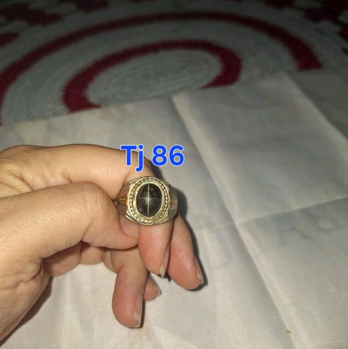 Batu cincin tapak jalak  Hitam garis perak  Tj 86 Ring perak alpaca  Barang dijamin natural  Limited