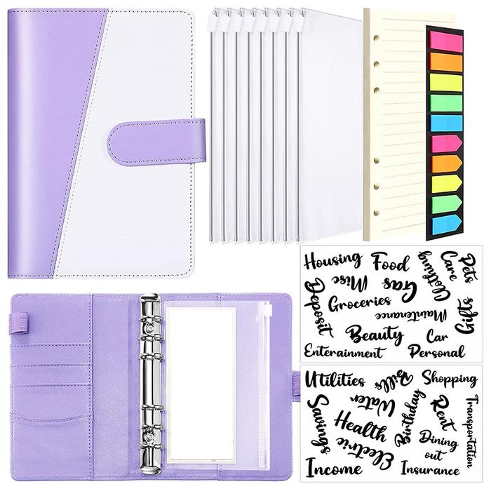 A6 PU Notebook Binder Budget Planner Organizer Letter Sticker Cash