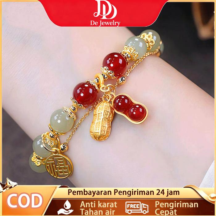Terlaris Gelang fashion viral motif kacang tanah lambang keberuntungan gelang batu giok gelang manik