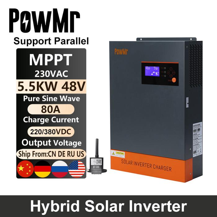PowMr Parallel 5.5KVA 5.5KW Hybrid Solar Inverter 230VAC 48VDC Output