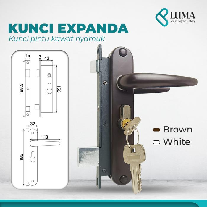 Kunci Pintu Expanda – Gagang Pintu Kawat Nyamuk Aluminium | Handle Kunci Expanda Brown / Putih