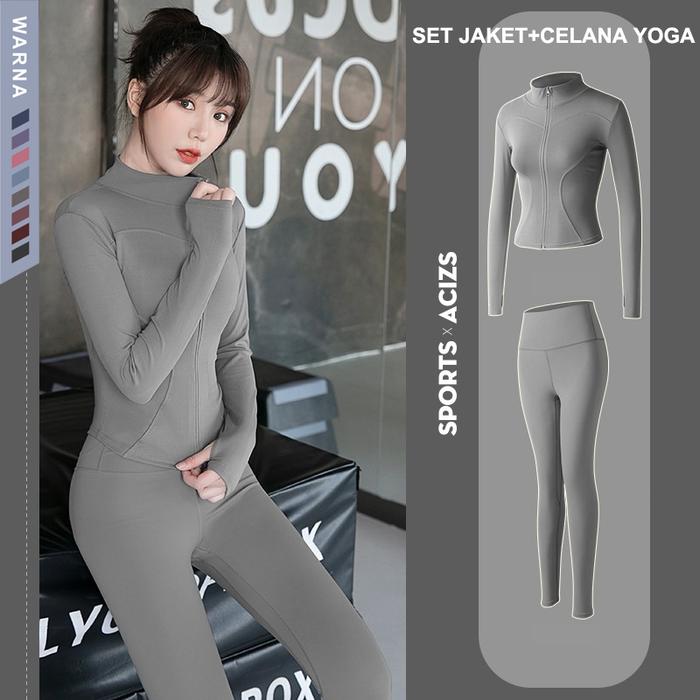 Ready.. baju olahraga wanita set Jaket + Celana Yoga Set jaket olahraga wanita set baju olahraga wan