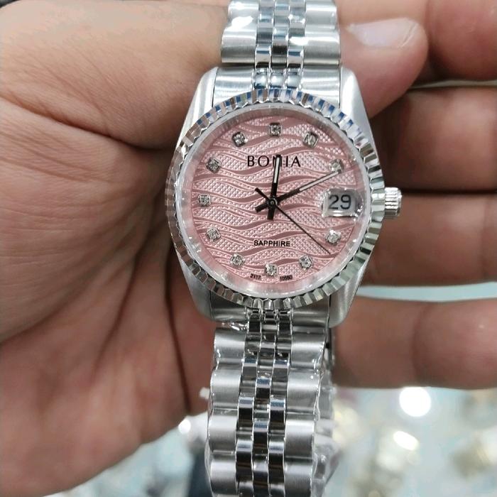 Jam Tangan BONIA B10550-3677 Women Pink Dial Silver Dual Tone Stainless Steel Strap