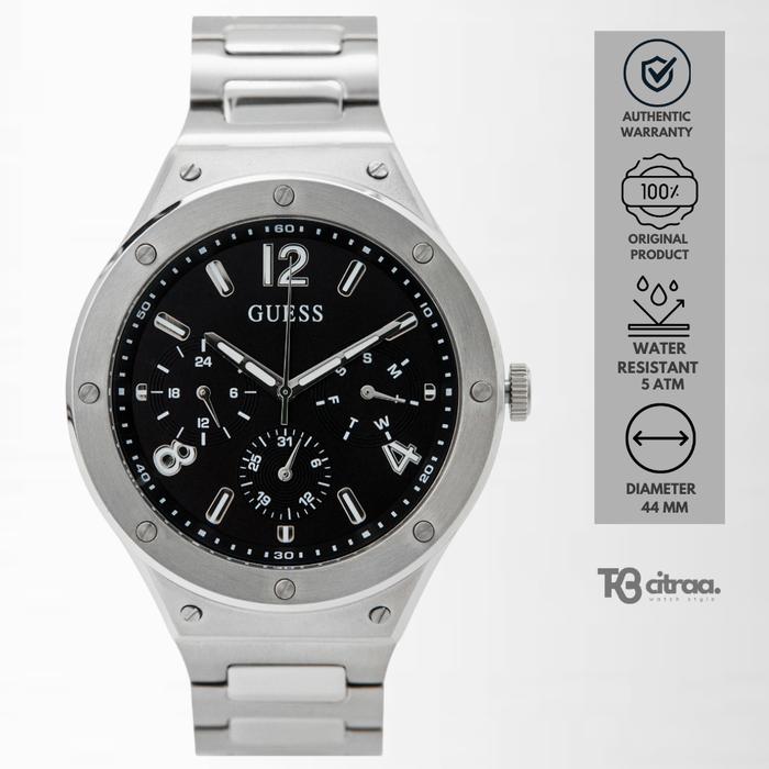 Jam Tangan Pria Guess Scope GW0454G1 Chronograph Black Dial Silver Stainless Steel Strap Mewah Sport