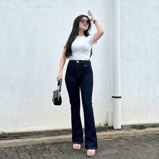 Zora - Highwaist Cutbray Jeans Wanita Kekinian Jeans Celana Cutbray Jeans Wanita Stretch Melar Terba