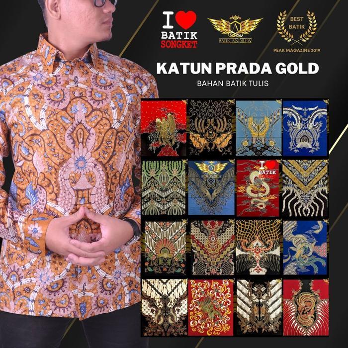 Katun Tulis Pola Purada Tinta Emas Motif 7 Bahan Kain Batik Tulis Macan Harimau Merah