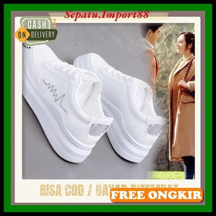 Sepatu Sneakers Kets Cat Putih Kasual Casual Perempuan Dewas Remaja Sekolah Ala Korea Style Cewek Da
