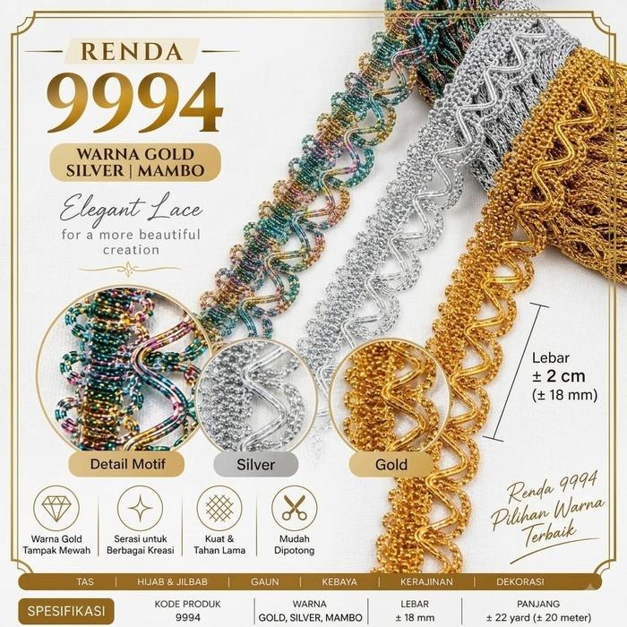 Renda 9994 Premium  Gold Silver Mambo | Renda Hias Cantik & Berkilau