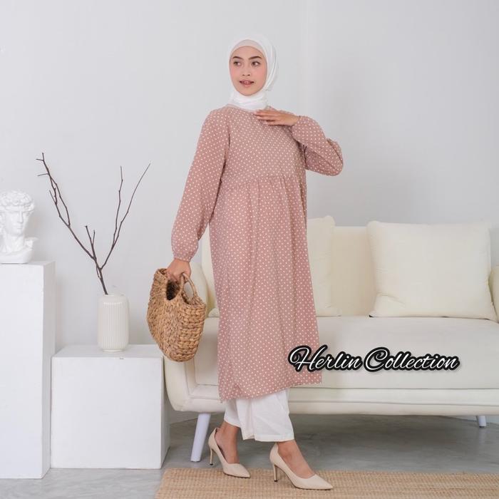 Tunik Sanso Midi Dress Woolpeach Adem Resleting