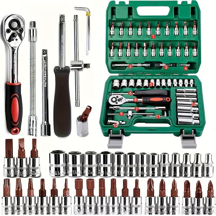 53 PC Drive Socket Set Metric Hex Bit Socket Set Ratchet Wrench Set