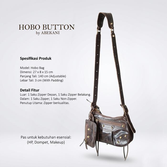 ABEKANI LEATHER Tas Wanita Kulit Asli Hobo Button by Abekani Dimensi 27 x 8 x 15 cm Free Mini Wallet