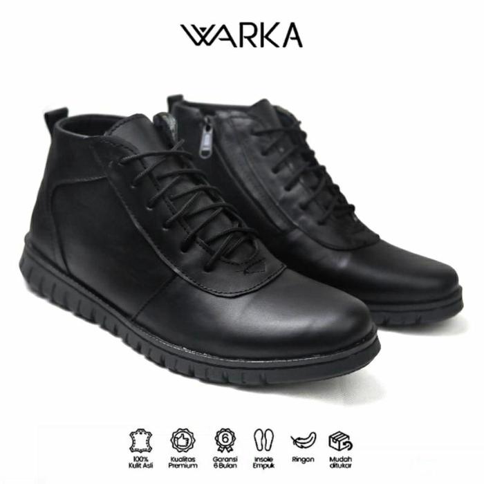 Warka - Cavan Sepatu Boot Pantofel Pria Resleting kulit Asli - Hitam