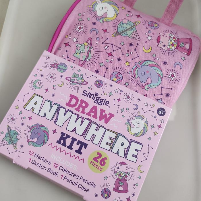 Original Smiggle KL - Draw Anywhere kit 26 pieces pink unicorn - tas buku spidol gambar set anak cew