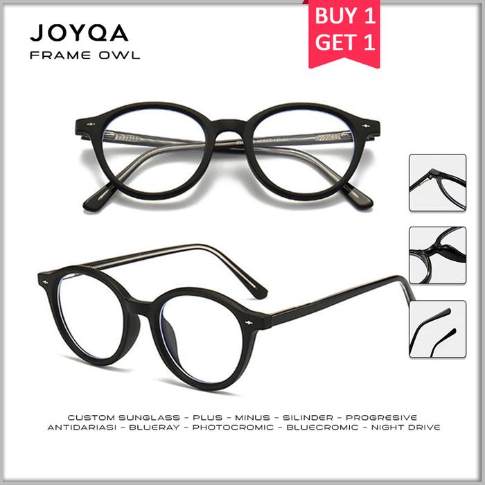 JOYQA | FRAME OWL - Kacamata Oval Bulat Hitam Glossy Caramel Abu-Abu Bening Leopard Antiradiasi Sina